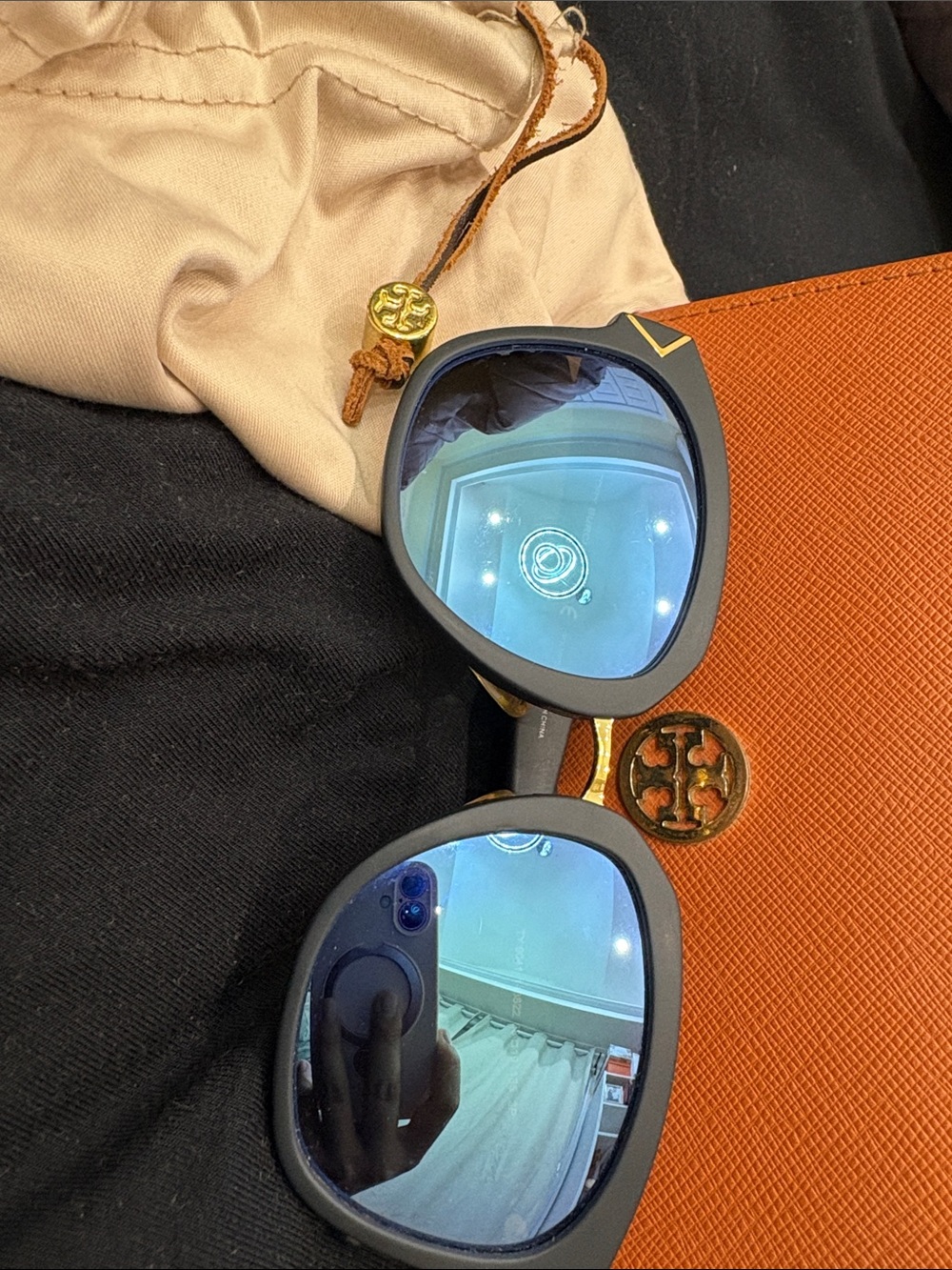 Tory Burch Polarized Sunglasses - Black Frame with Blue Mirrored Lenses
